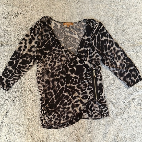 Ellen Tracy Tops - Leopard Print Faux Wrap Top